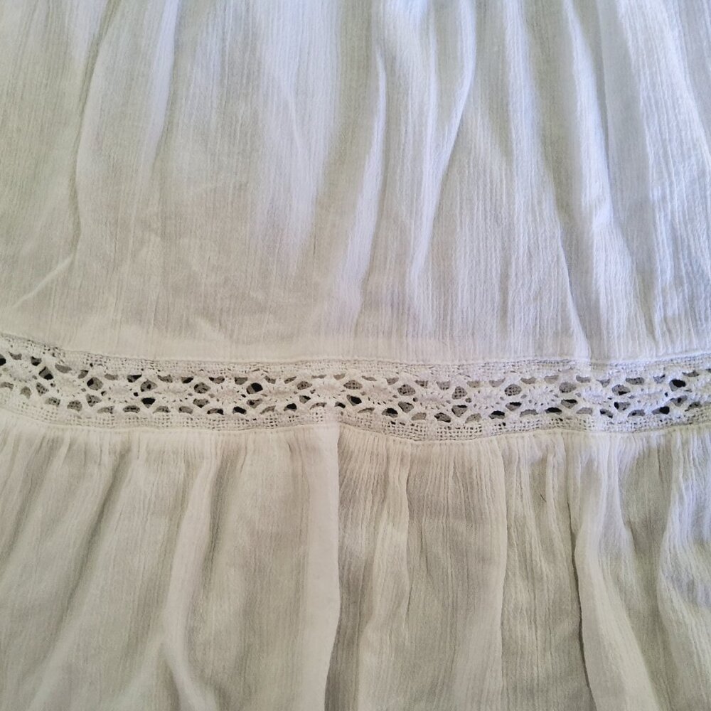 White Cotton Tiered Mini Skirt Crochet Lace Trim Ruffle Boho Cottagecore - Picture 7 of 11